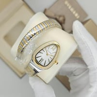 ساعة الثعبان مينا ابيض ايطار زركون مكس فضي ذهبي