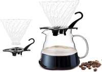 قمع V60 زجاج حلزوني 02 قاعدة بلاستيك اسود