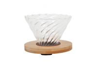 قمع V60 زجاج حلزوني 02 قاعدة خشب