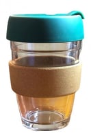 كوب زجاجي 350ml بغطاء ربل زيتي