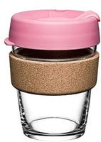 كوب زجاجي 350ml بغطاء ربل بينك