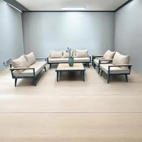 طقم جلسة خارجي مع وسائد بيج وطاولة قهوة – 5 قطع