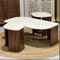 طقم طاولات رخام+خشب ٣ قطع