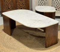 طقم طاولات رخام+خشب ٣ قطع