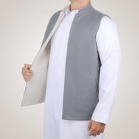 سديري رجالي وجهين بدون ازرار - رمادي و بيج فاتح