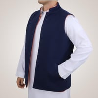 سديري رجالي وجهين بدون ازرار - كحلي وبرتقالي