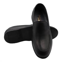 حذاء رسمي سادة بحواف مطرزة بالخيط جلد طبيعي - أسود