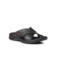 نعال رجالي سعودي مزين بقطعة حمراء - أسود