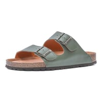 نعال كاجوال رجالي جلد بحزامين متقاطعين ونعل بني -...