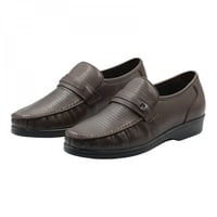 حذاء رسمي بني جلد طبيعي مخرم بتوكة معدنية