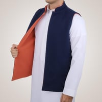 سديري رجالي وجهين بدون ازرار - كحلي وبرتقالي