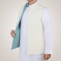 سديري رجالي وجهين بدون ازرار - سماوي و أبيض