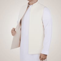 سديري رجالي وجهين بدون ازرار - بيج و أبيض