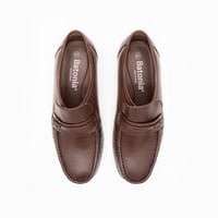 حذاء جلد طبيعي مطرز بالخيوط برباط ونعل مريح - بني