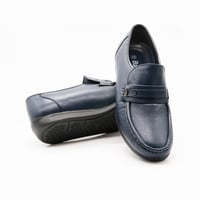 حذاء سادة مطرز بخيوط برباط من أعلى رسمي - كحلي