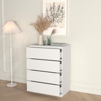 أدراج تخزين 4 أدراج - لون أبيض مع واجهة لامعة .