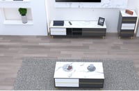 طقم طاولات غرفة معيشة 3 قطع - رمادي وأبيض