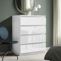 أدراج تخزين 4 أدراج - لون أبيض مع واجهة لامعة .