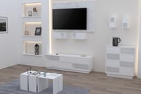 طقم طاولات وملحقاتها لغرفة معيشة 10 قطع - أبيض