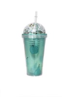 علبة ماء بلاستيك مع غطاء و مزاز مزينة برسومات الفو...