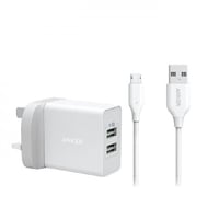 شاحن جداري انكر بقوة 24 واط بمنفذين USB للشحن مع س...