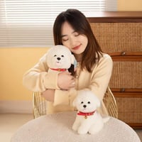 دمية كلب فرو قطيفة مع جرس باللون الأبيض - دمية بحج...