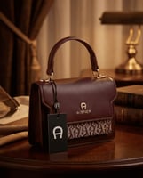 حقيبة آيجنر "Aigner" عنابي صغيرة بمسكة علوية ونقش...