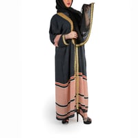 عباية بشت شماغ احمر لون رمادي مقلم