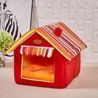 بيوت قطط كوخ قطط مع وسادة سرير قطط (أحمر مع برتقال...