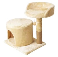 خداشة قطط ثنائية (مقعد وكوخ من القطيفة) للقطط الام...