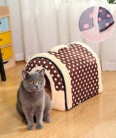 بيت قطط على شكل حقيبة متنقلة - خيمة الكهف بني وبيج