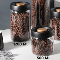 علبة قهوة زجاجية مع صمام هواء 500 مل أسود H-266