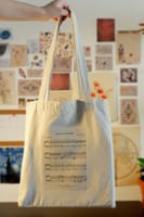 توت باق Tote bag من القطن بتصميم ورقة موسيقية ضوء...