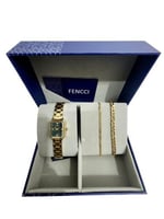 طقم ساعه مع 3 اساور نسائي باللون الذهبي