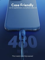 راف باور كيبل لايتننق 1.2 متر نايلون - متوفر أزرق