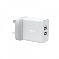 شاحن جداري انكر 24 واط بمنفذين USB للشحن - ابيض