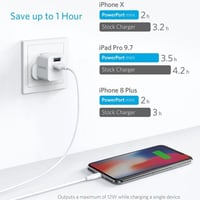 شاحن جداري انكر باوربورت صغير بمنفذين USB وقوة 12...