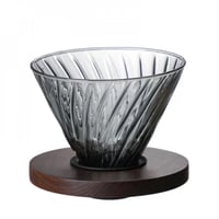 قمع تقطير V60 زجاجي اسود - مقاس 02 بقاعدة خشب | V6...