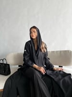 عباية كريب اسود نص كلوش - G78