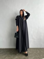 عباية كريب اسود نص كلوش - G78