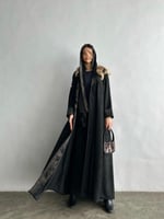 عباية شامواه اسود بتطريز دهبي - G69