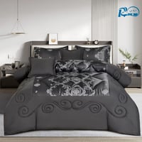 طقم مفرش نفرين فاخر (6 قطع) – جاكار راقٍ وحشوة وسط...