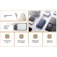 شاومي بطارية 20000 مللي أمبير مع سلك مدمج وبقوة 33...