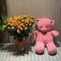 فازة ورد مع دبدوب ( الوان مختلفه)