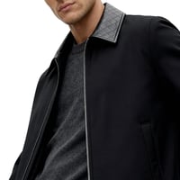Jacket with Leather Collar - Black