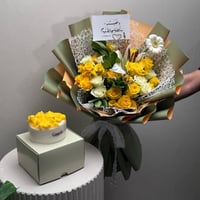 باقة يلو روز مع كيكة المنجا