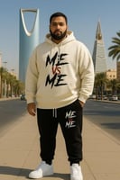 طقم هودي وبنطال بمقاسات كبيرة بألوان الأبيض والأسو...