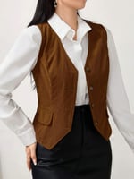 سترة صدرية نسائية كاجوال بتصميم عتيق ولون سادة مع...