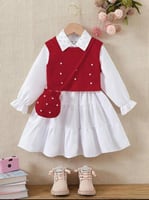 فستان 3 قطع قميص وصدرية مطرزة وحقيبة صغيرة تزيد من...