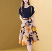 طقم فستان نسائي من قطعتين ، قميص بلوزة ، تنورة زهر...